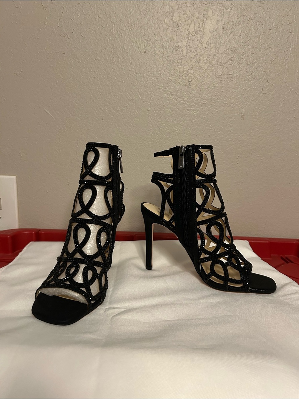 Jessica Simpson Black Strappy Cutout Stiletto Sandals